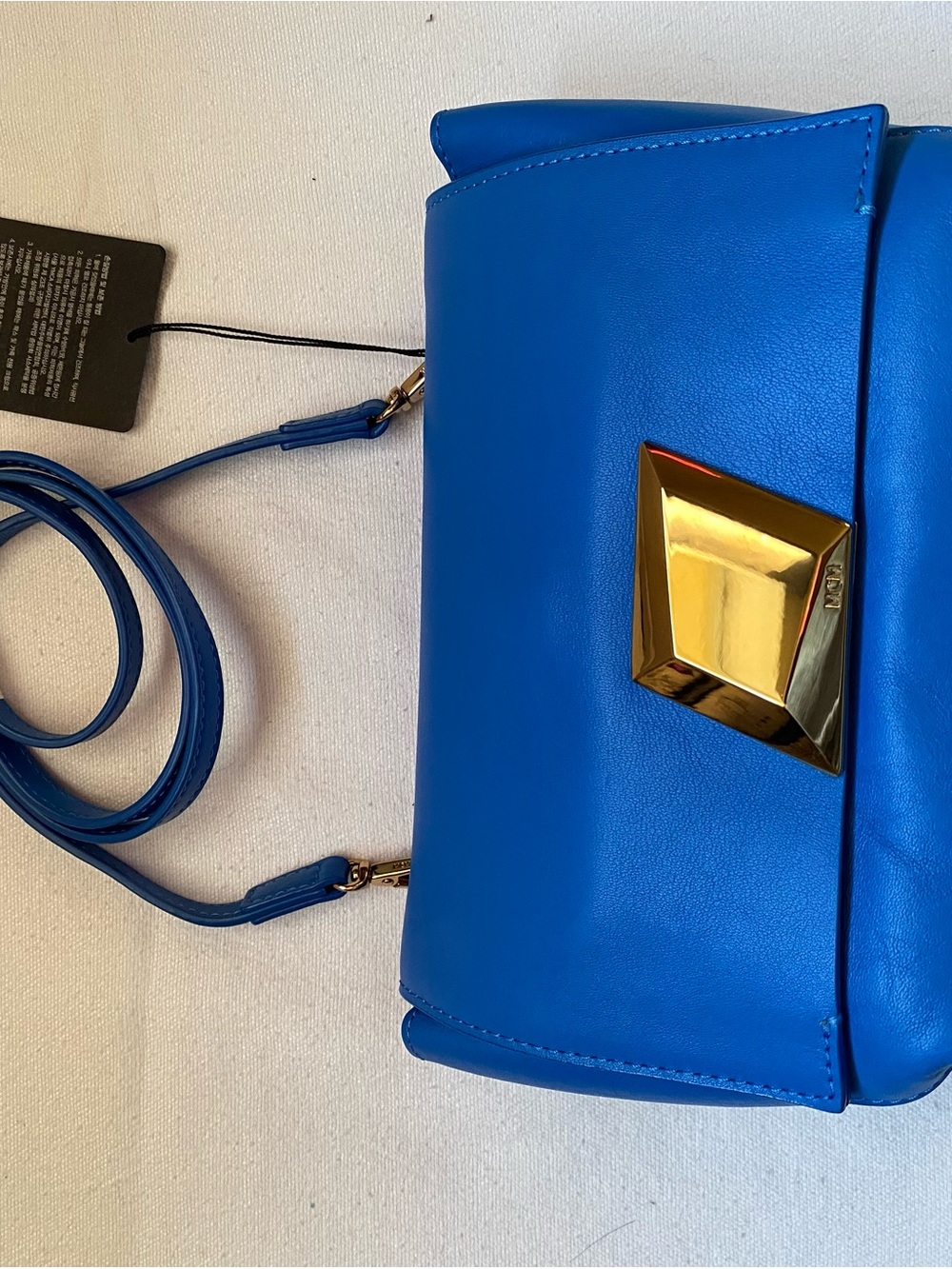 Blue Leather Crossbody Bag with Gold Accent